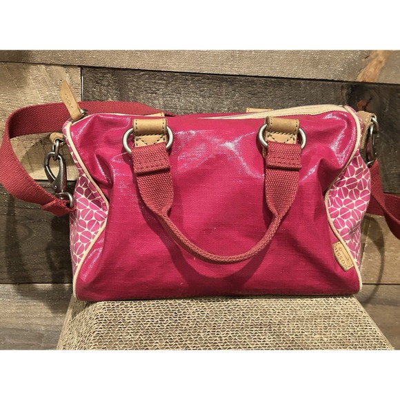 Vintage FOSSIL Key-Per Pink Coated Shopper Tote Carry-On Duffle Satchel Bag - Picture 5 of 11